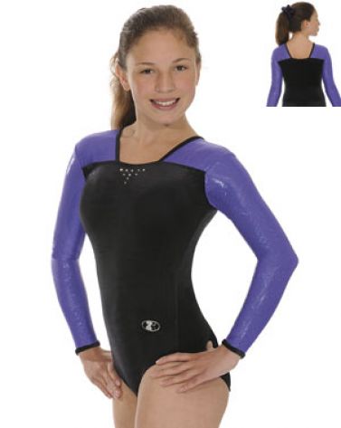 Deluxe Black Purple Long Sleeve Gymnastics Leotard